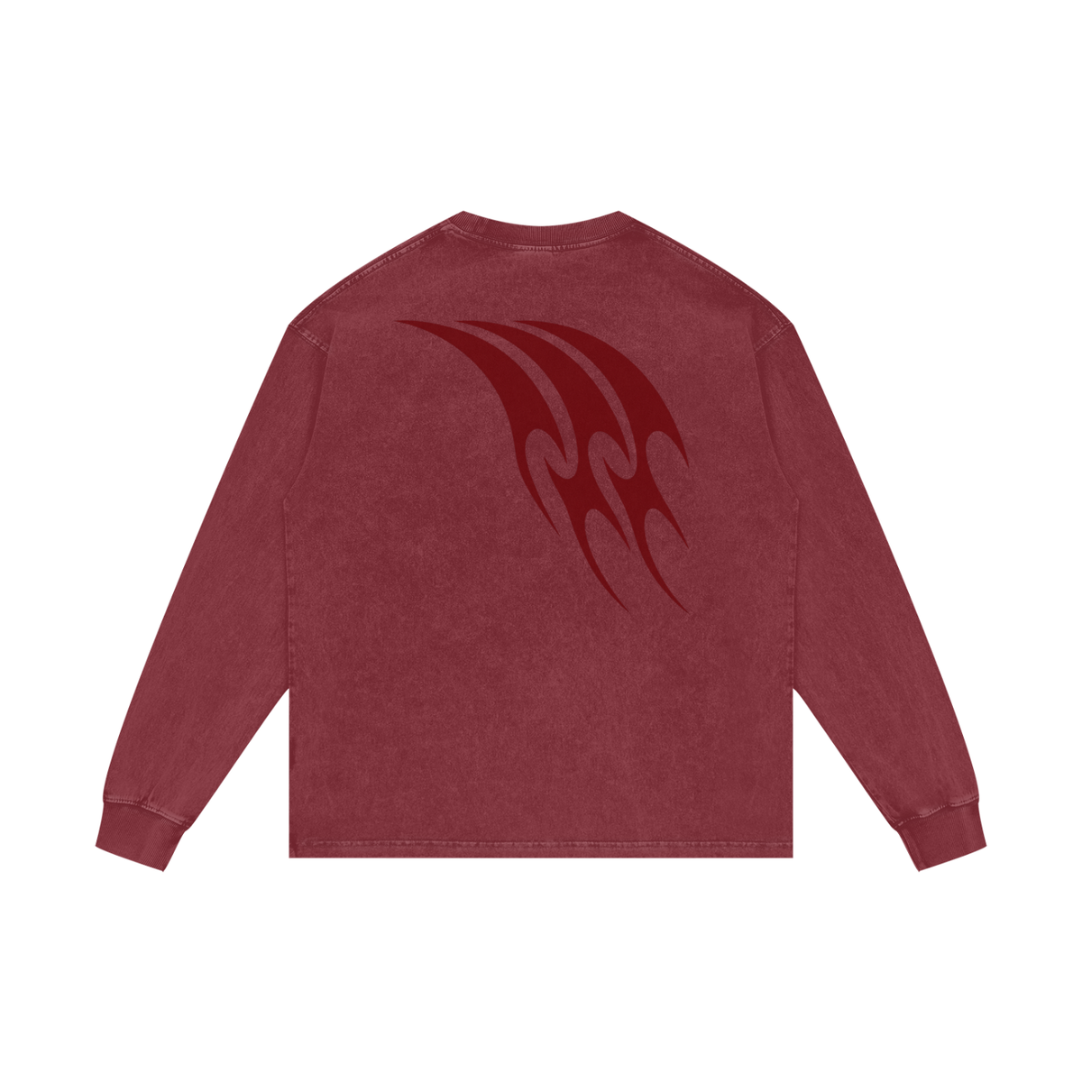 Back digital mockup of the washed red long sleeve